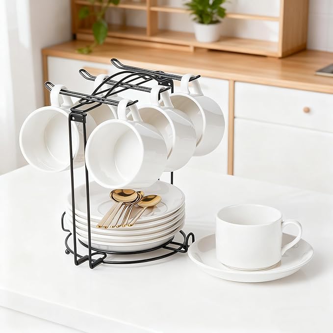 YOLIFE Tea Cup Hoder, Metal Coffee Cup Rack, Cup and Saucer Display Stand, Coffee Cup Holder for Countertop, Coffee Station Organizer for Home or Bar Decor