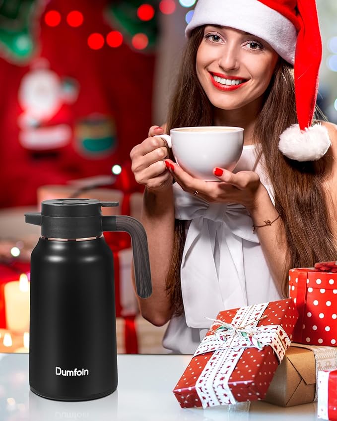Carafes for Hot Liquids 70 oz - 12 Hour Stainless Steel Thermal Coffee Carafe-Insulated Coffee Carafes For Keeping Hot/Cold Coffee, Tea, Water, Drink Dispenser for Parties(2 Black)
