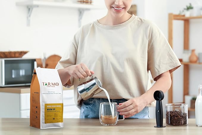 TARMO - WARM UP | Low Acid 100% ROBUSTA Whole Bean Coffee | Specialty Vietnamese Coffee | Single Origin Medium Roast Coffee Beans | 35.5 Oz Bag