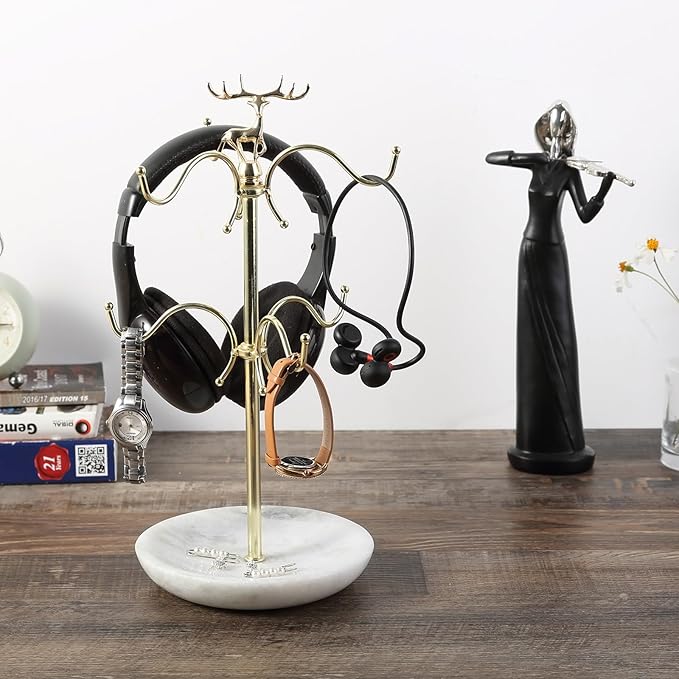 BCS Mug Holder with Marble Base - 6 Hooks Mug Rack Coffee Cup Storage Tree Jewelry Display Stand Holder for Countertop