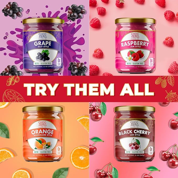 ChocZero Keto Strawberry Fruit Spread, No Sugar Added, Keto Friendly, All Natural, Gluten Free, Sweetened with Monk Fruit (1 jar, 12 oz)