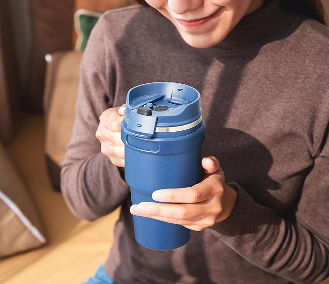 CIVAGO 20 oz Tumbler Mug with Lid and Straw, Insulated Travel Coffee Mug with Handle, Double Wall Stainless Steel Vacuum Coffee Tumbler, Thermal Coffee Cup, Flip lid, Blush