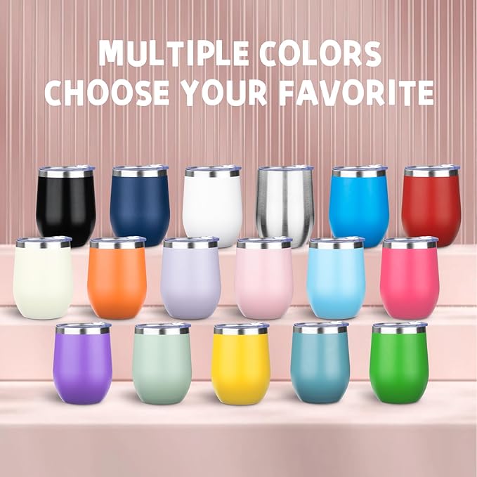 12oz/6 Pack Stainless Steel Wine Tumbler with Lid and Straw, Double Wall Vacuum Insulated Wine Tumbler Glasses, Stemless Travel Mugs for Hot and Cold Drinks, Coffee, Wine, Cocktails(Mix Color-1)