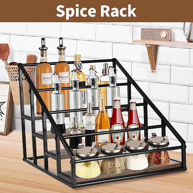 Coffee Syrup Organizer Rack, Liquor Bottle Display Shelf, Spice Racks, 4-Tier 16 Syrup Bottles Holder Stand for Coffee Bar Kitchen Small Wine Rack for Bar Family Storage for Syrup Wine Dressing