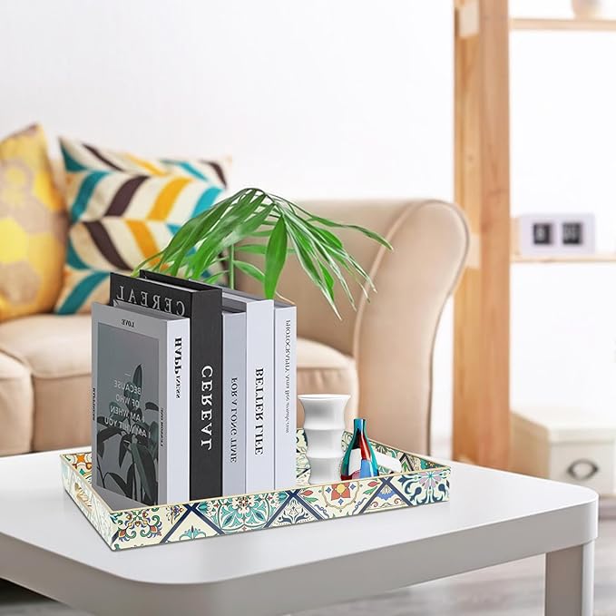 Gifturbo Serving Tray with Handles, Plastic Decorative Rectangular Tray for Coffee Table, Living Room, Home Decor, Outdoor Trays,Serving Breakfast Kitchen Platter,Boho