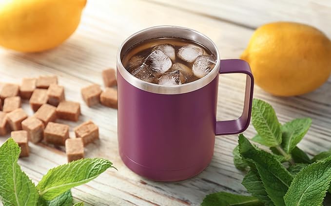 MEWAY 12oz Coffee Mug With Handle 2 Pack Bulk,Stainless Steel Insulated Travel Tumblers With Sliding Lid,Double Wall Vacuum Camping Cup for Hot & Cold Drinks Tea (Forest Green&Plum,Set of 2)