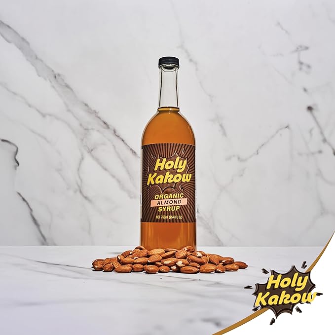 Holy Kakow Cafe Organic Almond Syrup - Almond Syrup, Coffee Syrup, Organic Syrup for Coffee, Almond Syrup for Coffee, Add to Latte, Cocktail and Shake, Real Food Ingredients, Specific Flavor - 750ml