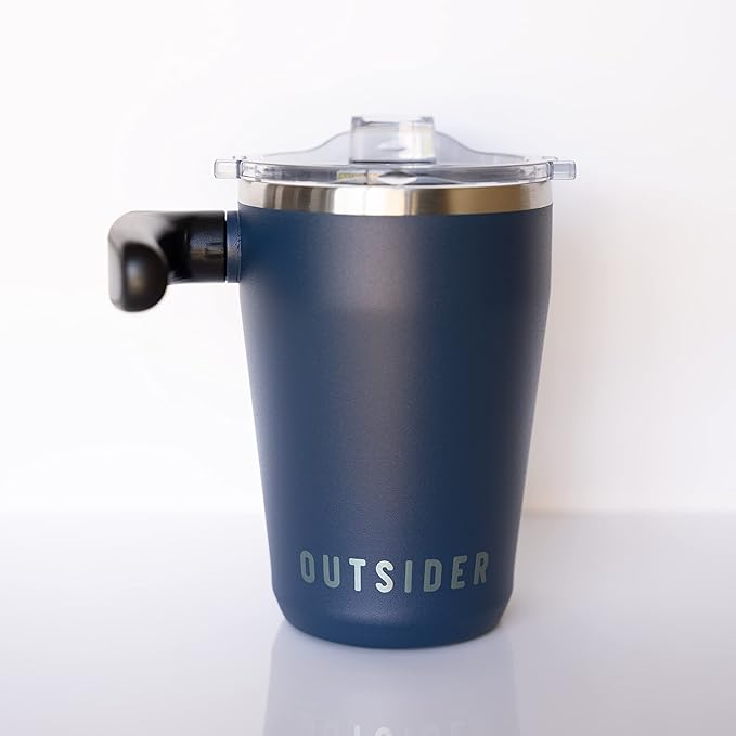 OUTSIDER Stainless Steel Vacuum Insulated Coffee Mug/Cup with Rotating Handle and Spill Proof Lid – Great Travel Tumbler for Outdoor, Home, Office – 17 ounces, Navy