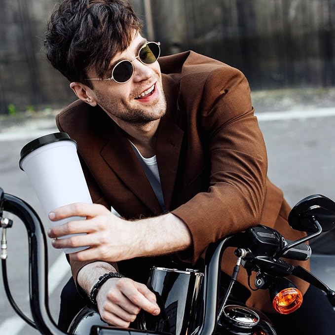 Domensi 30 Pack Reusable Coffee Cups with Lids 16 oz Disposable Travel Cups Bulk Plastic to Go Coffee Tumblers for DIY Hot Cold Drink Party Favors Coworker, Microwaveable (White with Black Lid)