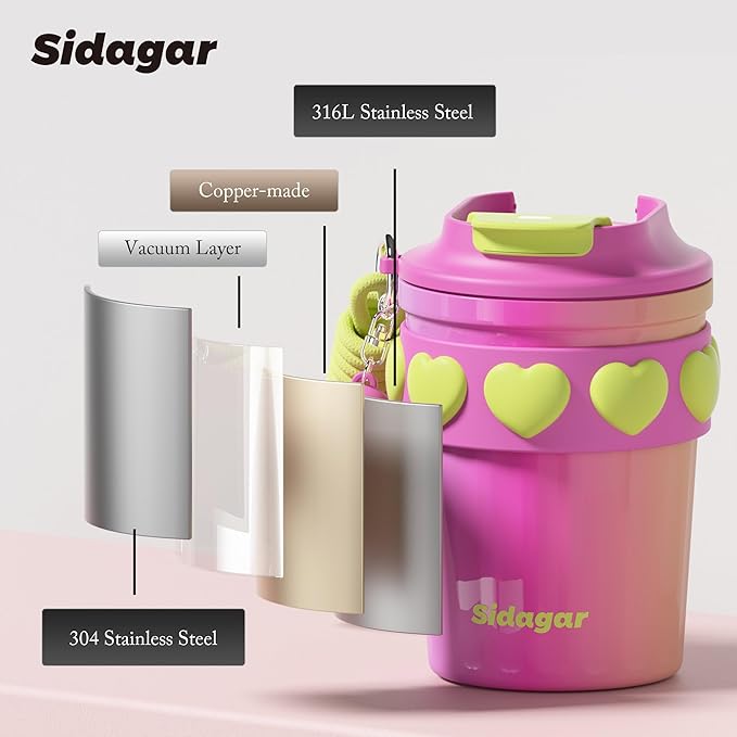 12 oz Travel Coffee Mug Spill Proof Leak Proof, Stainless Steel Thermal Coffee Cup with Lid, Resuable Cup for Hot and Cold, Portable Tumbler for Women, Rainbow