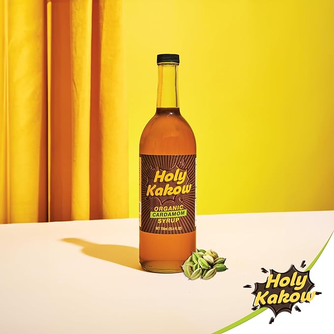 Holy Kakow Cafe Organic Cardamom Syrup - Cardamom Syrup, Coffee Syrup, Organic Syrup for Coffee, Cardamom Syrup for Coffee, Add to Latte, Cocktail and Shake, Real Food Ingredients - 750ml