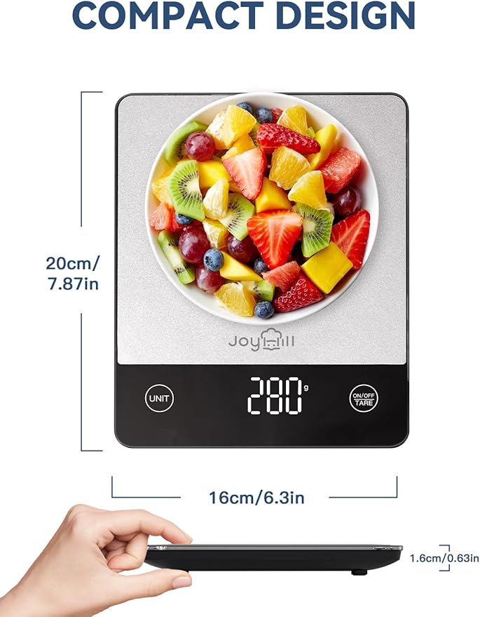 JOYHILL Food Scale, 22lb Digital Kitchen Scale Food Ounces and Grams for Weight Loss, Baking and Cooking, Premium Stainless Steel Food Weight Scale with LED Display, Batteries Included, Silver