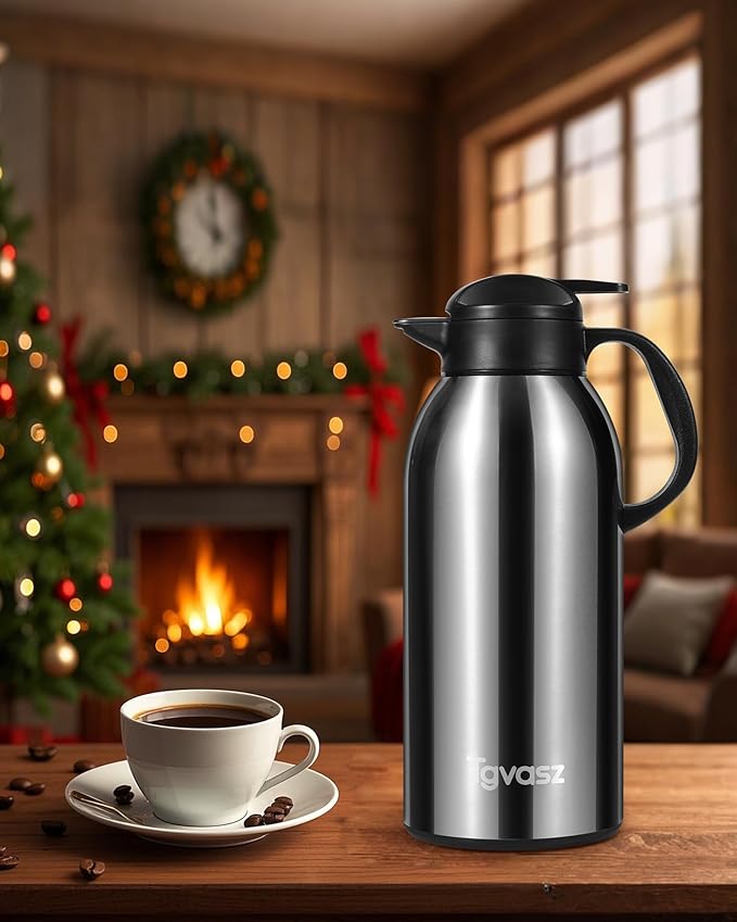 Large and Heavy Thermal Coffee Carafe 102 oz,Fullness Water is 7.3 LB, Insulated Carafe for Hot Liquids,Coffee Carafes For Keeping Hot for Parties/Tea Dispenser Flask(Silver)