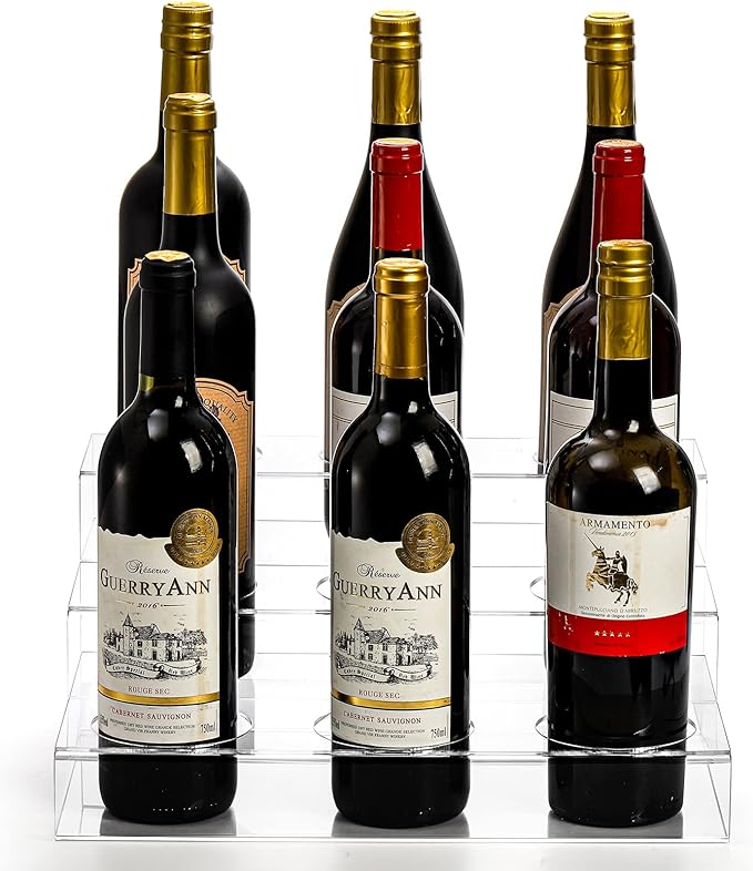 Frcctre 9 Bottles Acrylic Coffee Syrup Organizer Rack, 3 Tier Acrylic Wine Bottle Holder Coffee Syrup Display Stand Shelf Countertop Tiered Storage Holder for Syrups Wine Dressing