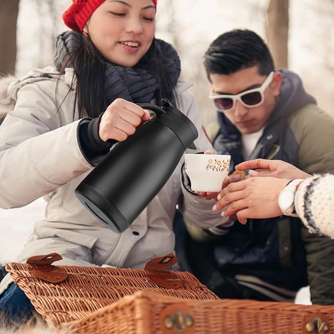 Norme 2 Pcs Thermal Coffee Carafe Insulated Stainless Steel Coffee Carafe for Hot Liquid Vacuum Thermal Pot Creamer Pitcher Dispenser with Brushes Keeping Hot Water Milk(Black,34 oz)
