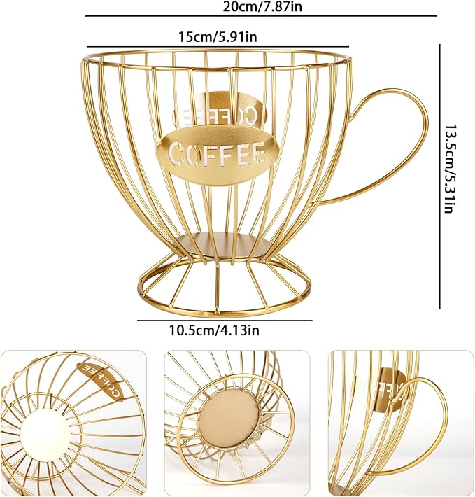 Stainless Steel Cup Coffee Basket pods holder Sturdy for Home or Office Kitchen Counter Organizer Espresso Capsule (Coffee Cup Shape GOLD)