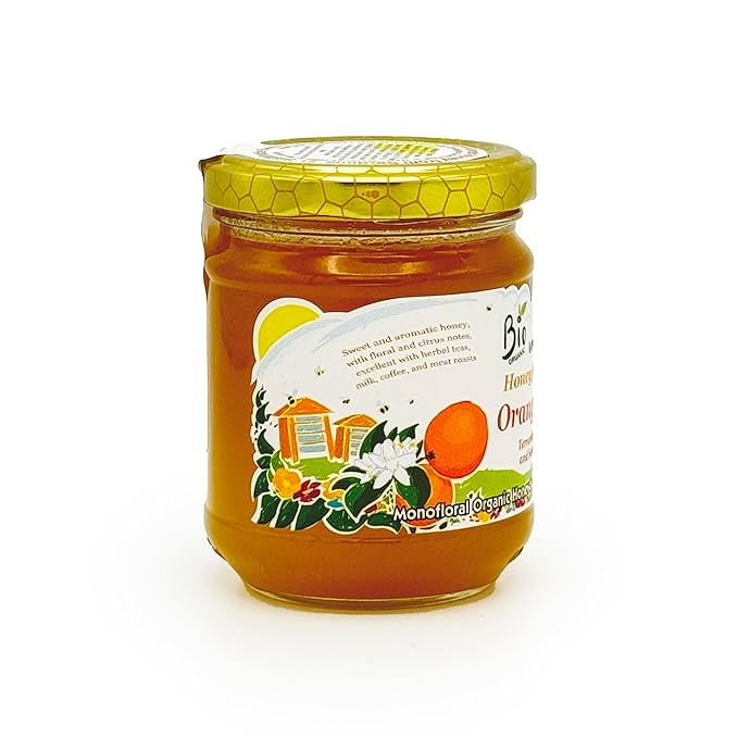 Orange Blossom Organic Raw Honey from Orange Tree Flowers, Sweet and Aromatic Honey from Sardinia, Italy - (250gr) 8.8 oz