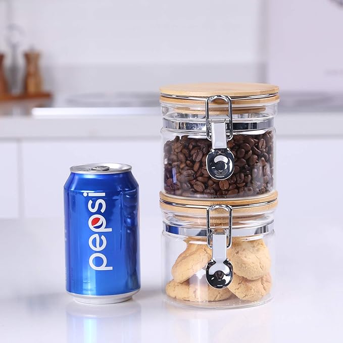 KKC HOME ACCENTS Clear Borosilicate Glass Storage Jars with Airtight Locking Clamp Lids,Glass Jar Canisters,Sealed Glass Jars with Bamboo Lid,Air tight Brown Sugar Salt Container,15 Fluid-oz