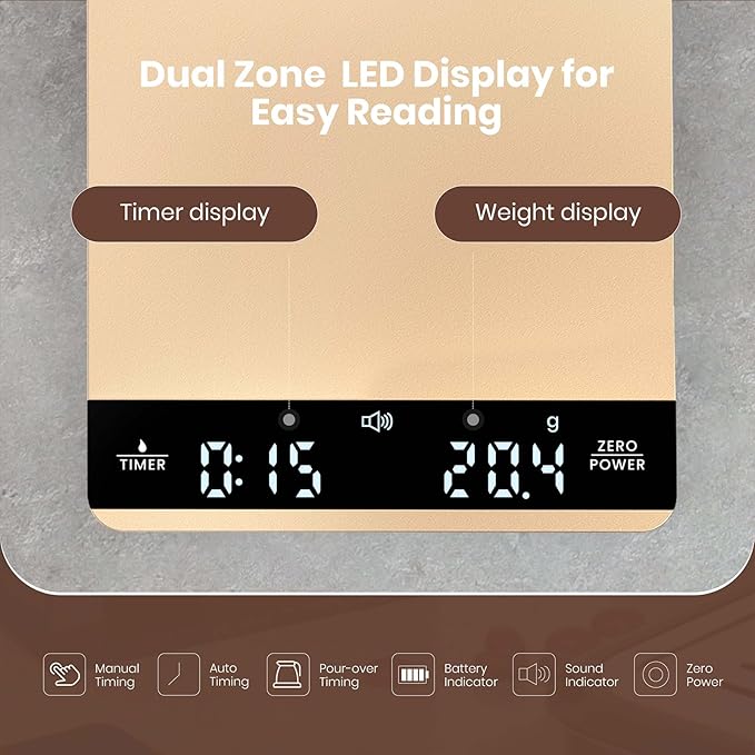 Mini Coffee Scale with Timer, Maestri House Rechargeable Espresso Scale, 2kg/0.1g Accurate Scale for Espresso and Pour-Over Coffee, Portable Digital Kitchen Scale with Automatic Timing-Gold