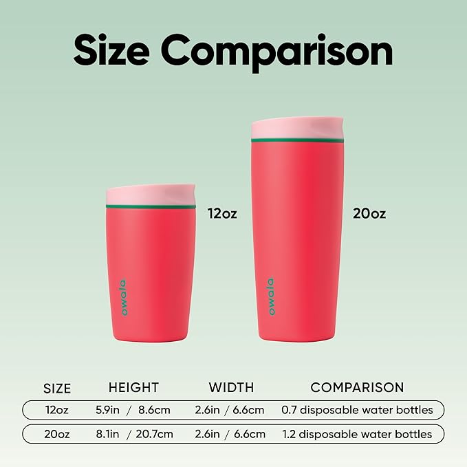 Owala SmoothSip Slider Insulated Stainless Steel Coffee Tumbler, Reusable Iced Coffee Cup, Hot Coffee Travel Mug, BPA Free 20 oz, Pink/Red (Strawberry Fields)