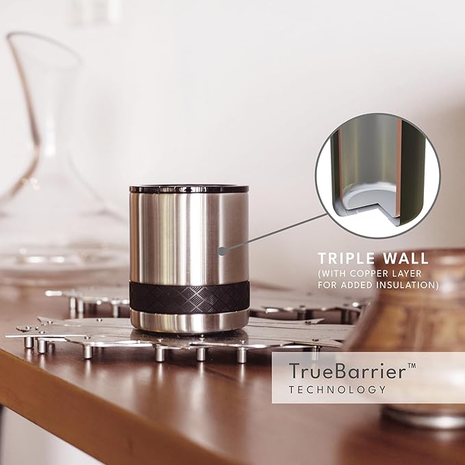 Elemental Recess Lowball Tumbler, 10oz Triple Wall Stainless Steel Cup with Non-Shattered Tritan Lid, Insulated Whiskey Glass, Insulated Coffee Tumbler Mug for Hot & Cold Drinks - Brushed Steel