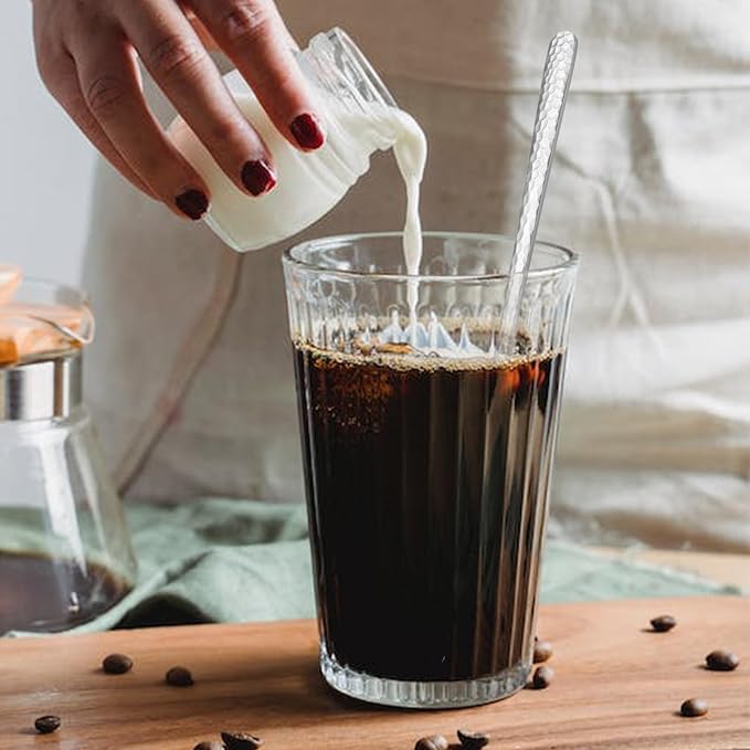 8.4-Inch Hammered Ice Tea spoon Long Handle, Coffee Spoon, Ice Cream spoons, Stainless Steel Cocktail Stirring Spoons, Tea spoon,Set of 6