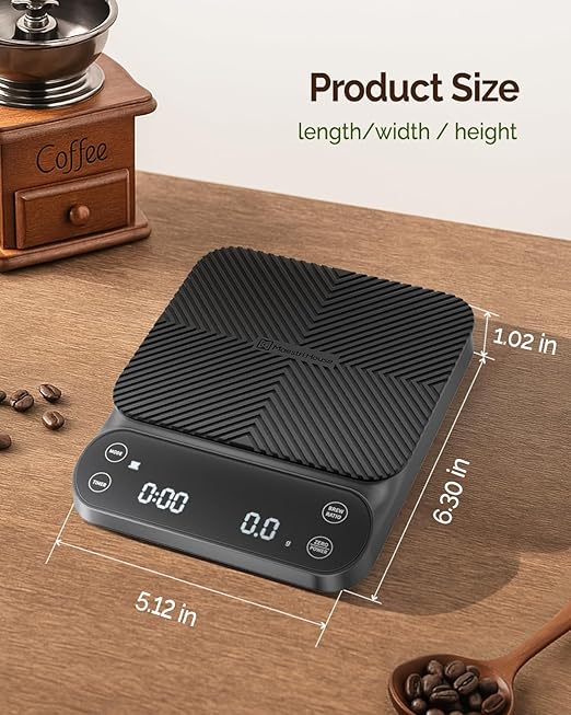 Maestri House S3 Coffee Scale with Timer, 3kg/0.1g Rechargeable Digital Scale, 3 Brew Modes, Adjustable Ratios & Flow Rate Display, Barista-Grade for Pour-Over, Espresso, French Press – Grey