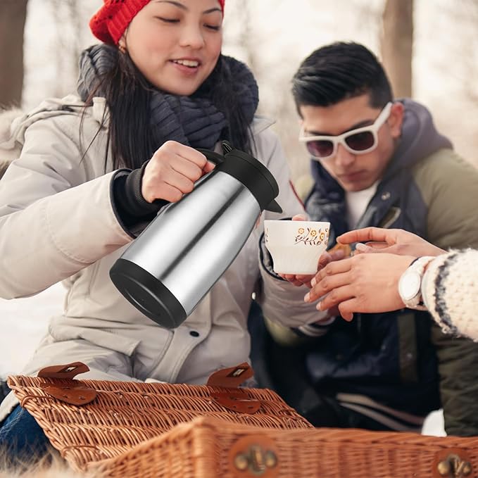 Norme 2 Pcs Thermal Coffee Carafe Insulated Stainless Steel Coffee Carafe for Hot Liquid Vacuum Thermal Pot Creamer Pitcher Dispenser with Brushes Keeping Hot Water Milk (Silver,34 oz)