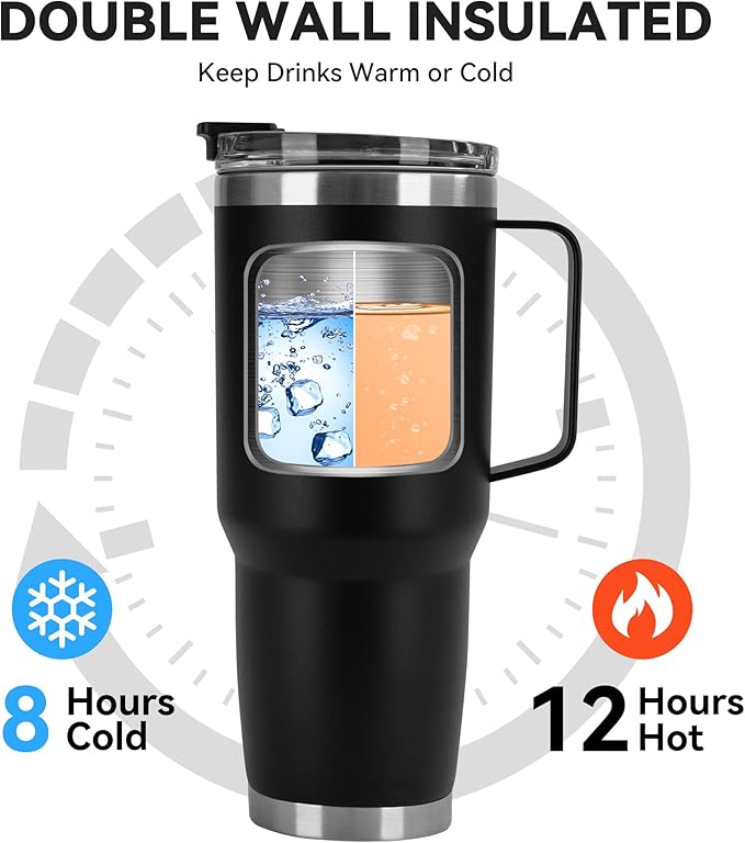 HASLE OUTFITTERS 30oz Tumbler With Handle, Insulated Travel Coffee Mug With Straw Leak-Proof Double Wall Stainless Steel Vacuum Tumblers Metal Cup with Straw for Hot and Cold Drink