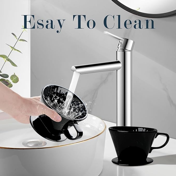 Handmade Pour Over Ceramic Coffee Dripper - Authentic Brewing Experience for Camping, Office, and Home (Black)