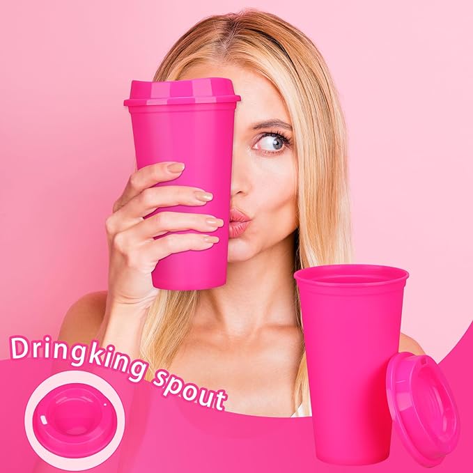 Domensi 15 Pack Reusable Coffee Cups with Lids 16 oz Disposable Travel Cups Bulk Plastic to Go Coffee Tumblers for DIY Hot Cold Drink Party Favors Coworker, Microwaveable (Rose Red)