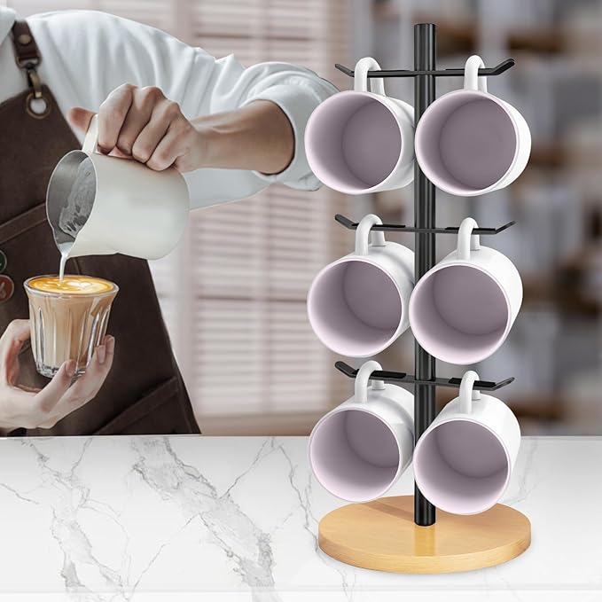 Coffee Cup Holder Tree, Mug Holder with 6 Hooks, Mug Tree for Counter, Metal Mug Rack, Coffee Mug Stand(Balck)