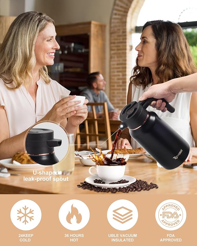 34 Oz Carafes for Hot Liquid, Stainless Steel Insulated Vacuum Thermal Coffee Carafes For Keeping Hot, 1 Liter Coffee Dispenser(Black)
