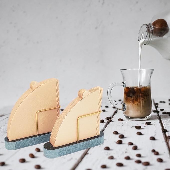 Cone Coffee Filter Holder for Counter, Coffee Filter Storage Container for Cone Paper Filters Size #01 & #02, Marble Base with Non-Slip Pad (Black)