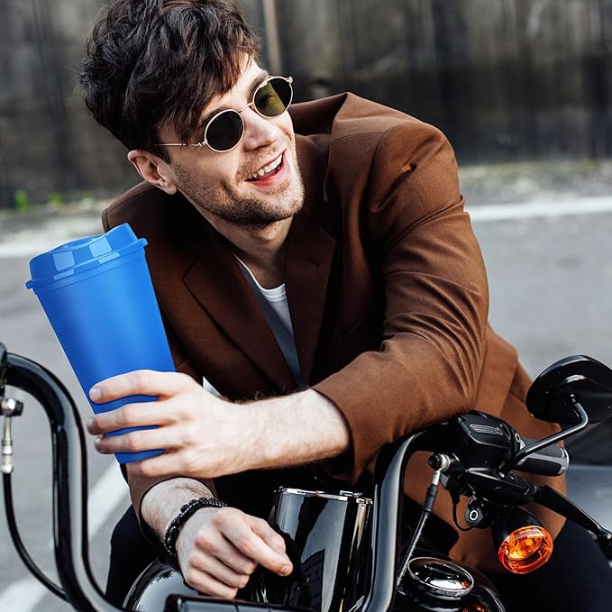 Domensi 15 Pack Reusable Coffee Cups with Lids 16 oz Disposable Travel Cups Bulk Plastic to Go Coffee Tumblers for DIY Hot Cold Drink Party Favors Coworker, Microwaveable (Classic Color)