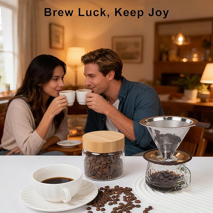 Pour Over Coffee Dripper, Stainless Steel Coffee Filter, Paperless Reusable Coffee Filter, Metal 600 Mesh Strainer Coffee Maker Single Cup Brewer 1-2 Cup