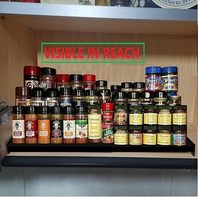 Spice Rack Organizer for Cabinet, 3 Tier Expandable Spices Storage, Great for Kitchen Cabinets, Cupboard,Pantry and Countertop More(Gun-Gray, 1 PACK/GUN-GRAY)