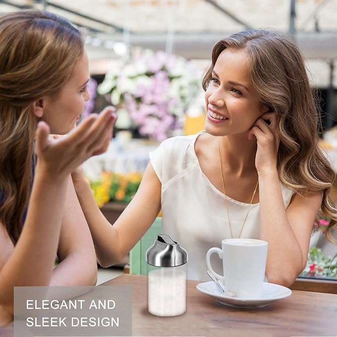 Aelga Glass Sugar Dispenser with Pour Spout, Weighted Pourer, for Coffee, Tea and Baking (2 Pack)