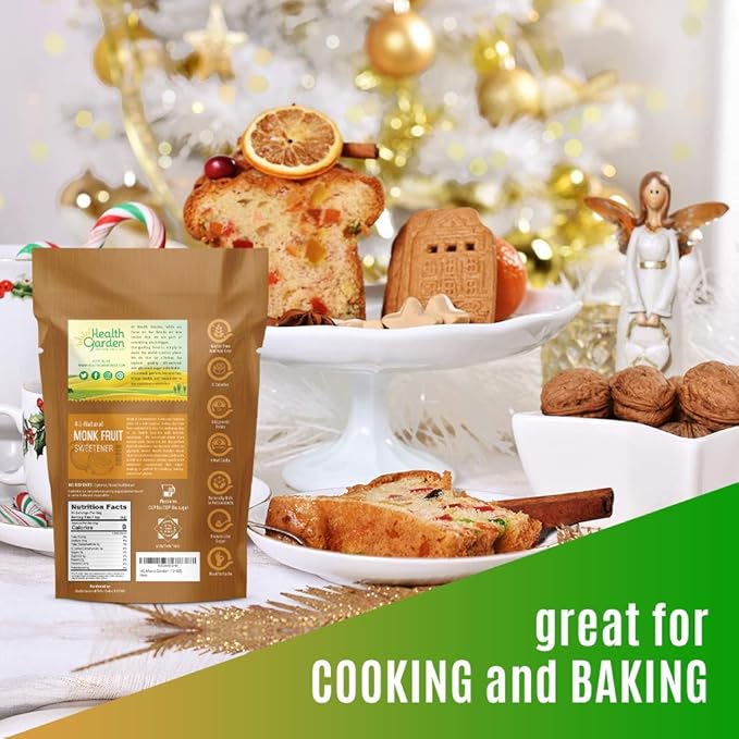 HEALTH GARDEN Monk Fruit Sweetener, Golden- Non GMO - Gluten Free - 1:1 Sugar Substitute - Kosher - Keto Friendly (12 oz)