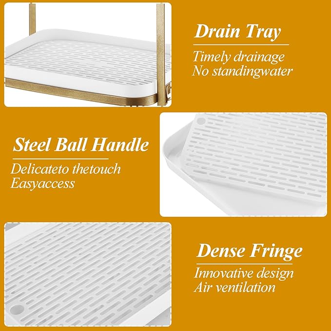 CYEAH 2-Tier Cups Mugs Drying Rack with Removable Drain Tray, Multi-Functional Storage Organizer Shelf, Kitchen Countertop Tray for Water Coffee Glass Cup Bowls Food and Seasoning Jar Holder