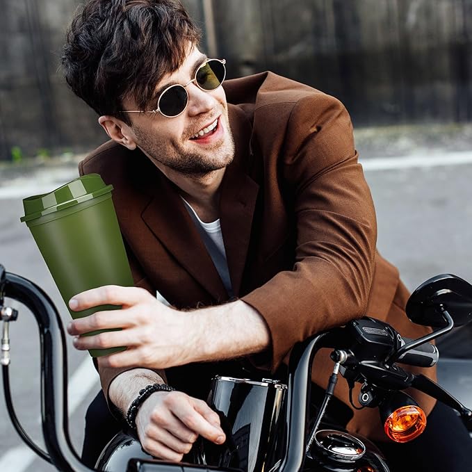 Domensi 15 Pack Reusable Coffee Cups with Lids 16 oz Disposable Travel Cups Bulk Plastic to Go Coffee Tumblers for DIY Hot Cold Drink Party Favors Coworker, Microwaveable (Army Green)