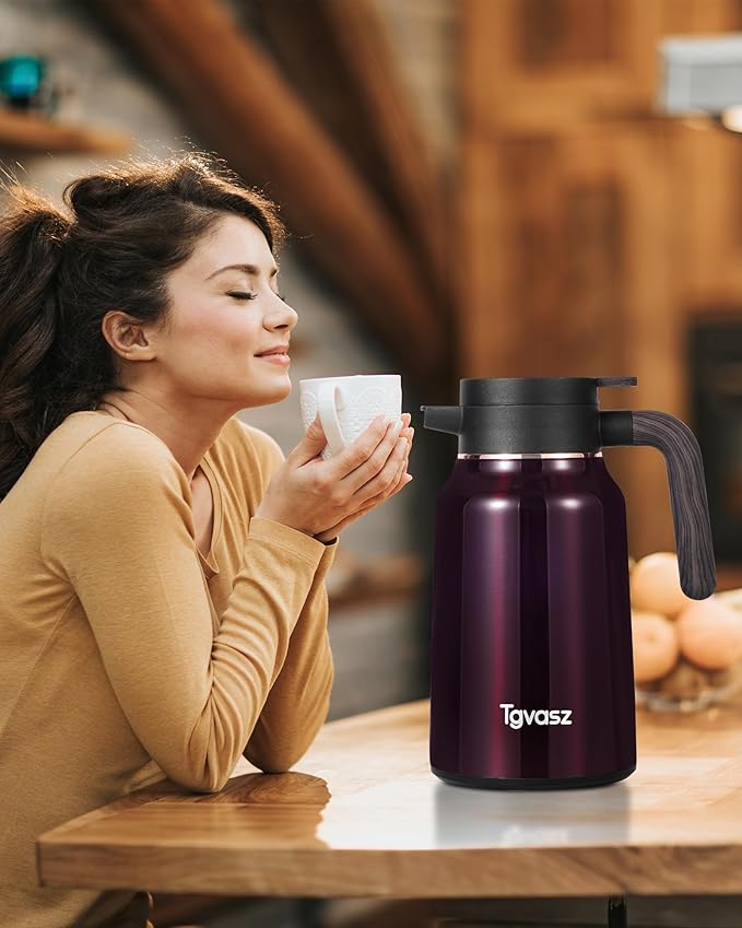 51 Oz Carafe for Hot Liquids 36 Hours Hot (Fullness of Carafe), 2 PCS Stainless Steel Insulated Vacuum Thermal Coffee Carafes For Keeping Hot, 1.5 Liter Coffee Dispenser(Angola Red)