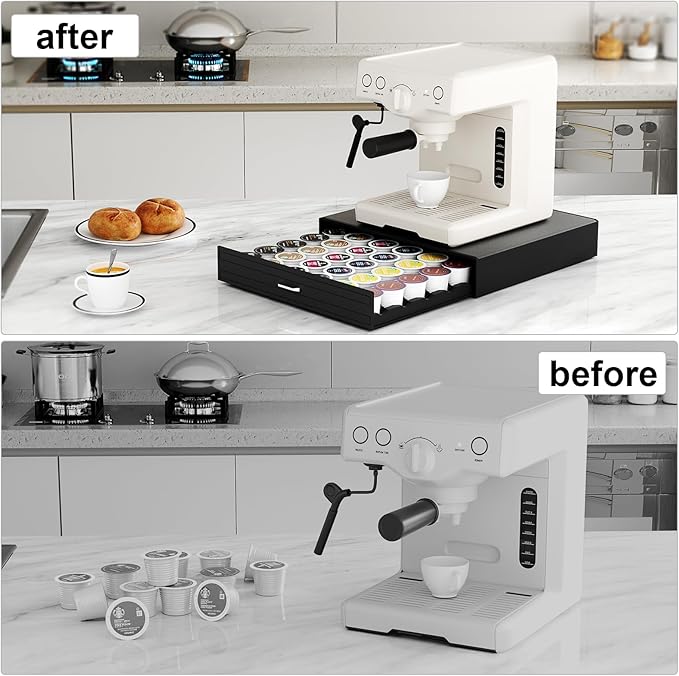 SZQINJI K Cup Holder Drawer 30 Pods Capacity, K Cup Organizer Coffee Pod Holder Compatible With Keurig K Cups for Nespresso VertuoLine/OriginalLine, Black