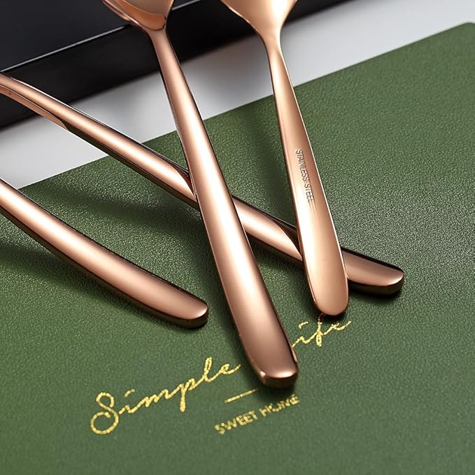 Copper Dinner Spoons 6 Piece, 8.1'' Stainless Steel Tablespoons, Soup Spoons, Dessert Spoons, Spoons Silverware for Home, Kitchen or Restauran,Dishwasher Safe