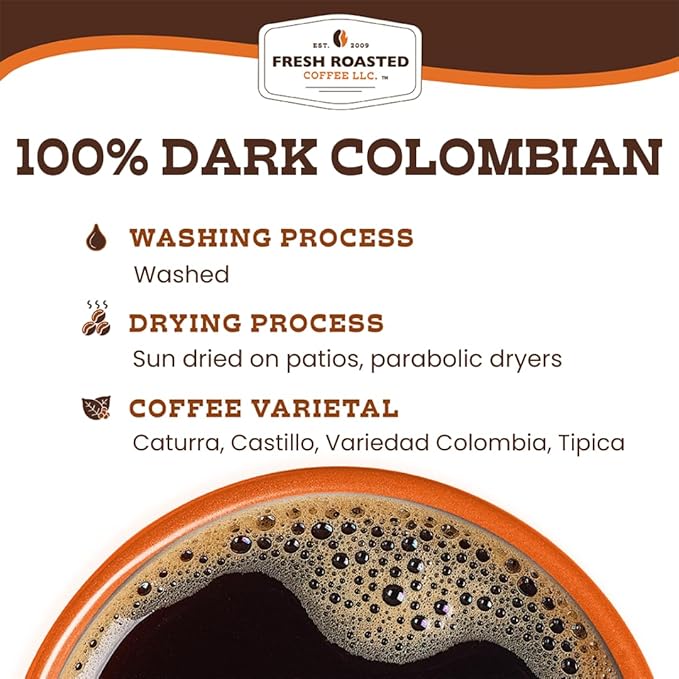 Fresh Roasted Coffee, 100% Dark Colombian, 2 lb (32 oz), Med-Dark Roast, Whole Bean, Kosher