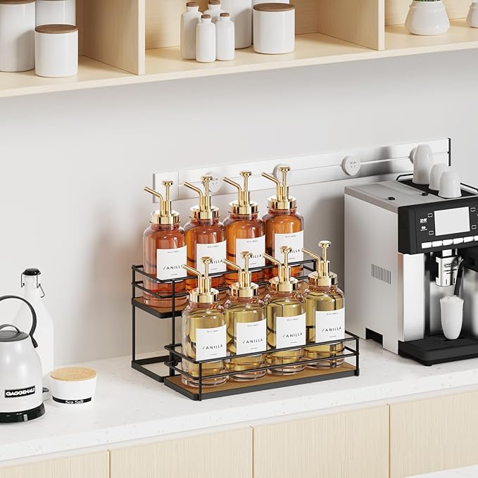 THYGIFTREE Coffee Syrup Rack Organizer 8 Bottle Syrup Holder Stand 2-Tier Syrup Storage Shelves Wine Rack for Kitchen Coffee Bar Station