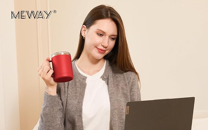 MEWAY 12oz Coffee Mug With Handle 8 Pack Bulk,Stainless Steel Insulated Travel Tumblers With Sliding Lid,Double Wall Vacuum Camping Cup for Hot & Cold Drinks Tea (Red,Set of 8)