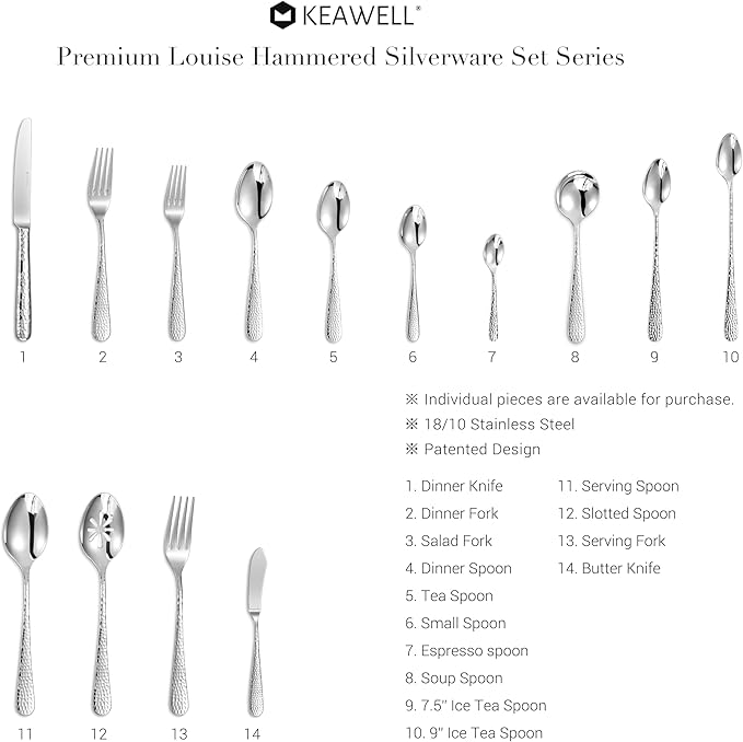 KEAWELL Premium Louise Hammered Demitasse Espresso Spoons: 12-Piece Set, 4.4-Inch Small Size, 18/10 Stainless Steel, Dishwasher Safe (12, 4.4 inches)