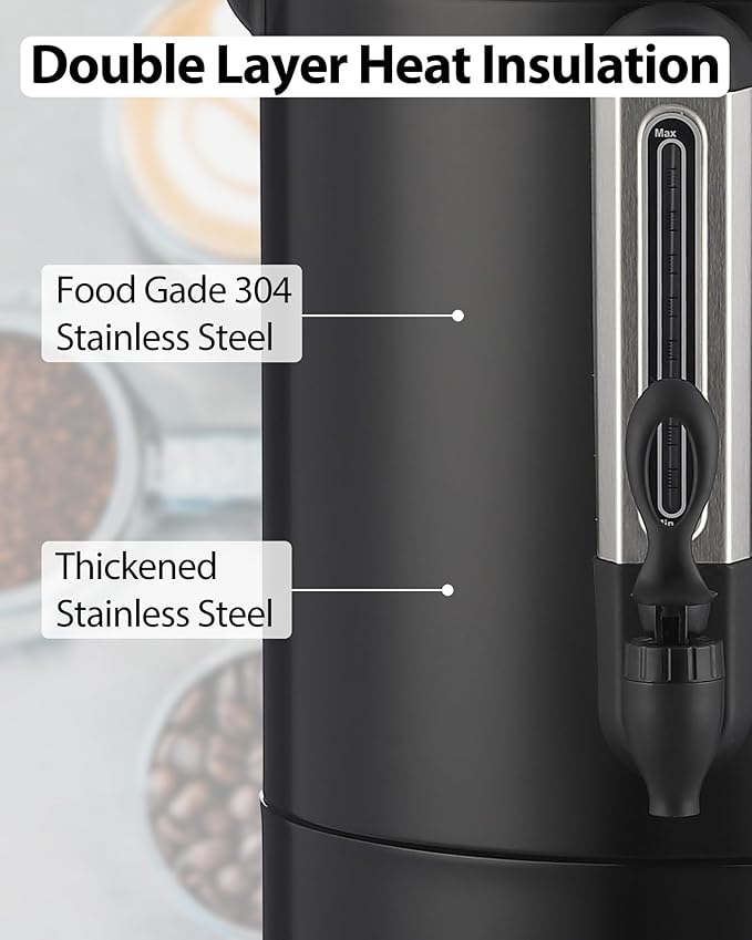 Garvee Commercial Coffee Urn,80 Cup-12L,Hot Water Dispenser with Percolator, Stainless Steer Hot Beverage Thermos, Easy Two Way Dispenser,Black