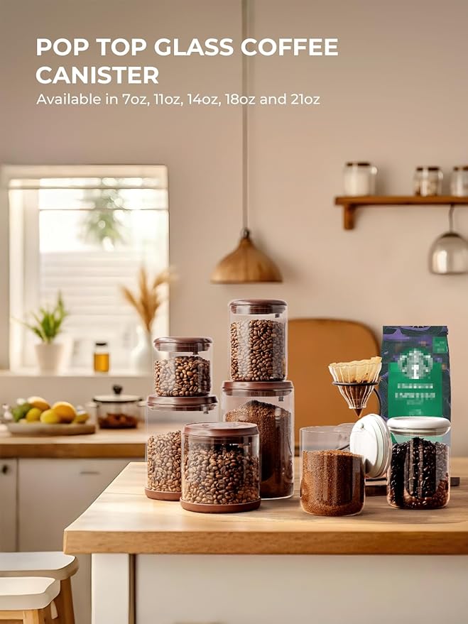 Coffee Canister, 2000ml Borosilicate Glass Airtight Coffee Containers for Ground Coffee with CO2-Release Valve - Large, 24 oz